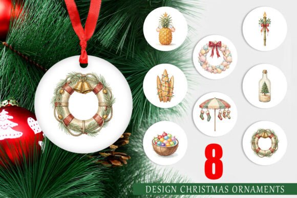 Download Retro Coastal Christmas Ornament Art - Premium Resources